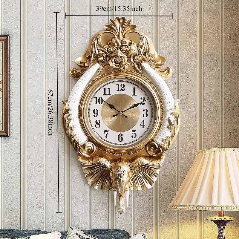 Horloge Murale Luxe Éléphant – Style Européen Rétro, 3 Finitions