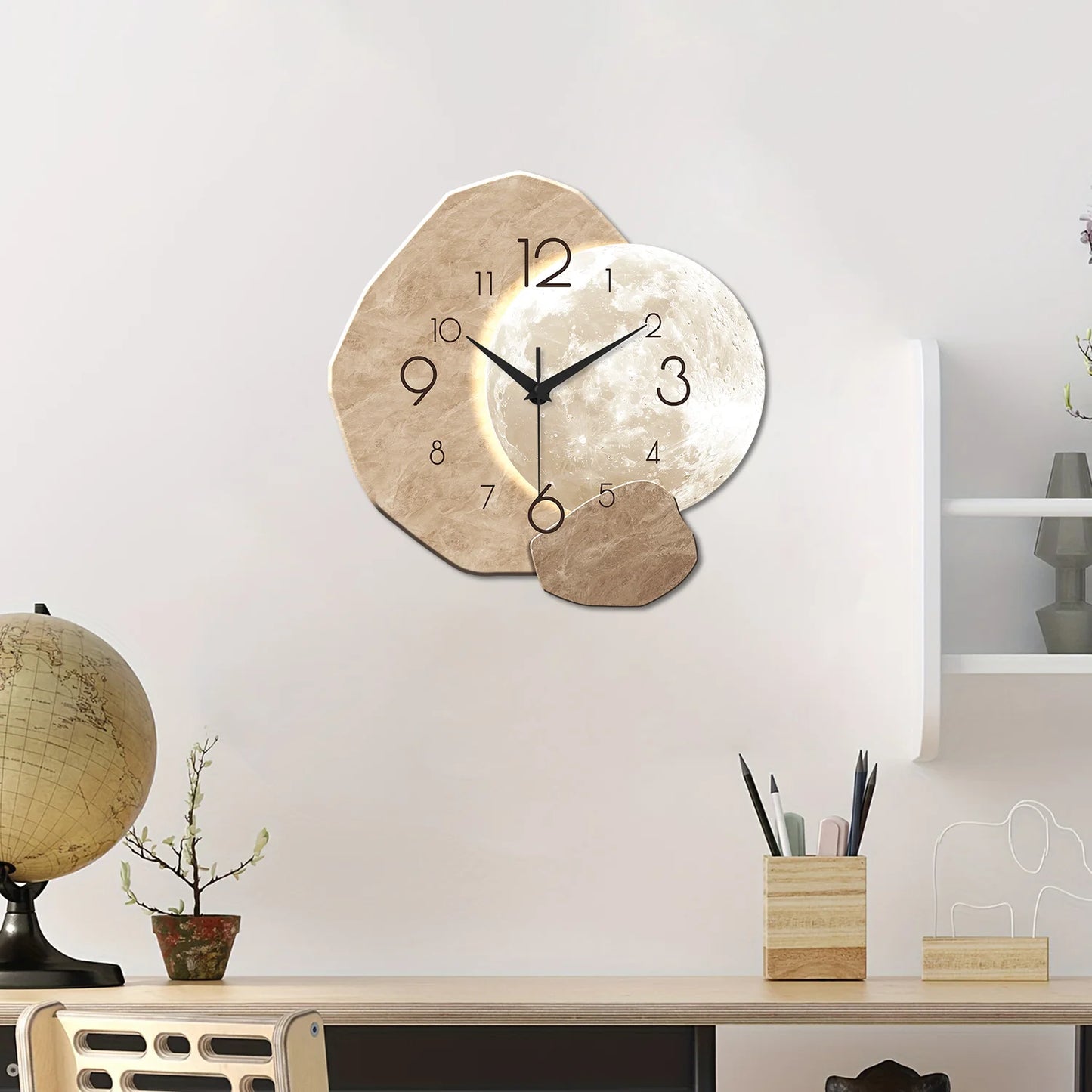 Horloge Murale Design Lune – Bois Silencieuse Style Japonais