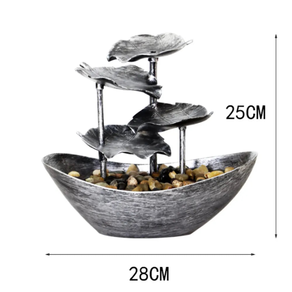 Fontaine Lotus 4 Niveaux LED – Bateau Zen USB, Cascade Circulante 28x15x25cm