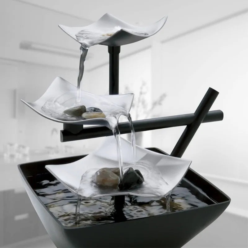 Fontaine de Bureau Feng Shui Fer – Paysage Zen, Cascade Apaisante 220V