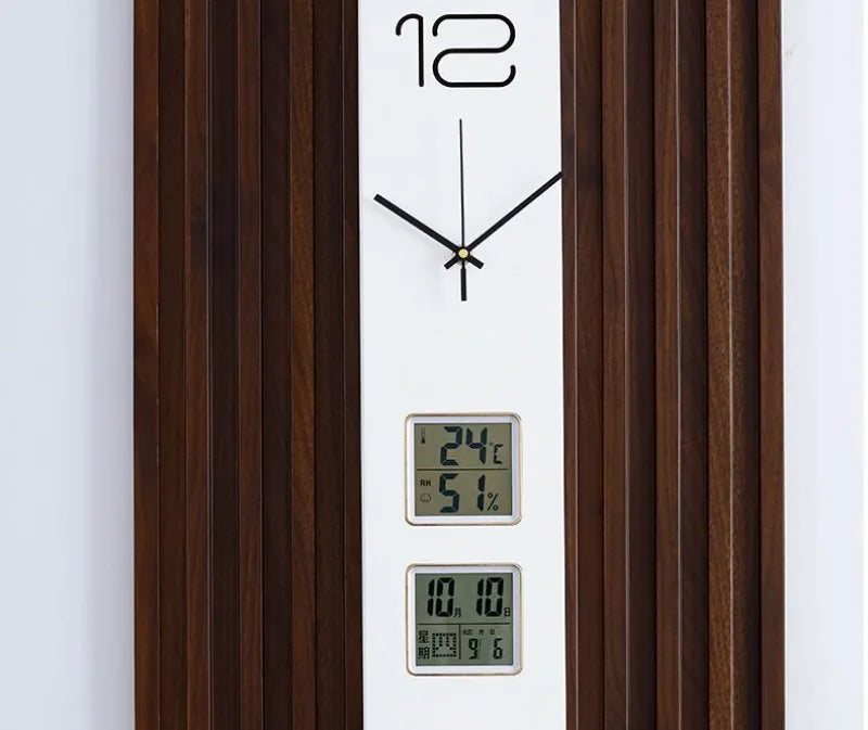 Horloge Murale Design Bois avec Date, Température et Humidité