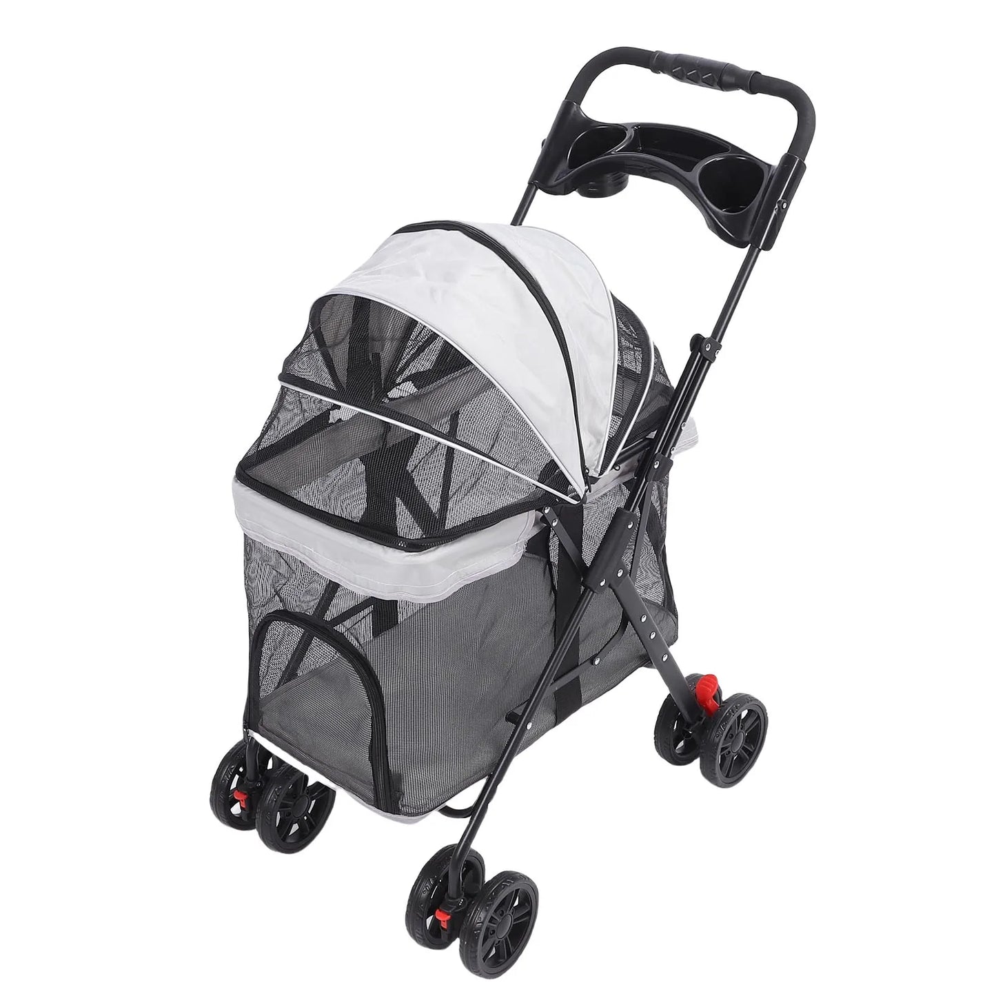 Poussette pour Chien et Chat – Pliage 1 Clic, 4 Roues, Pare-Soleil & Porte-Gobelet