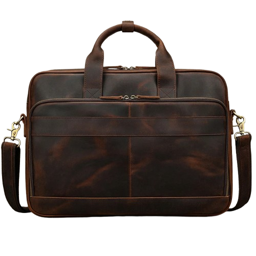 Cartable Cuir Homme Zippé - Sacoche Business Cognac Élégante
