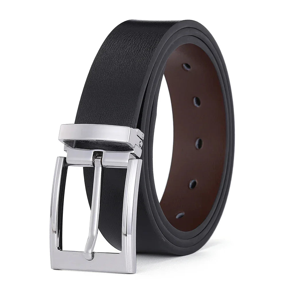 Ceinture en Cuir Noir pour Homme avec Boucle Argentée Classique