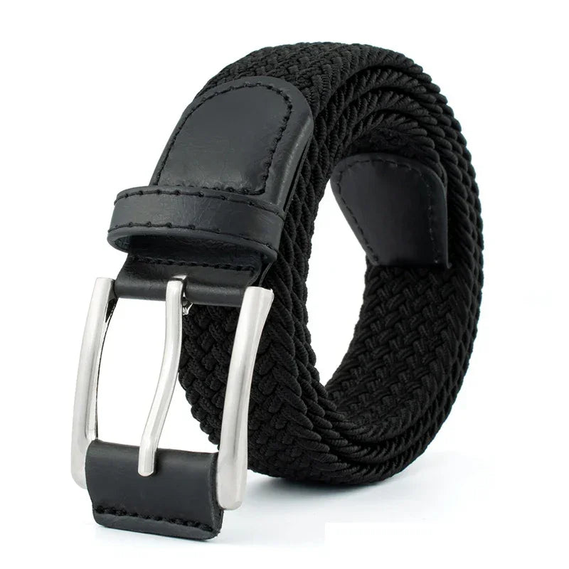 Ceinture Homme Tressée Élastique Noire avec Boucle Argentée
