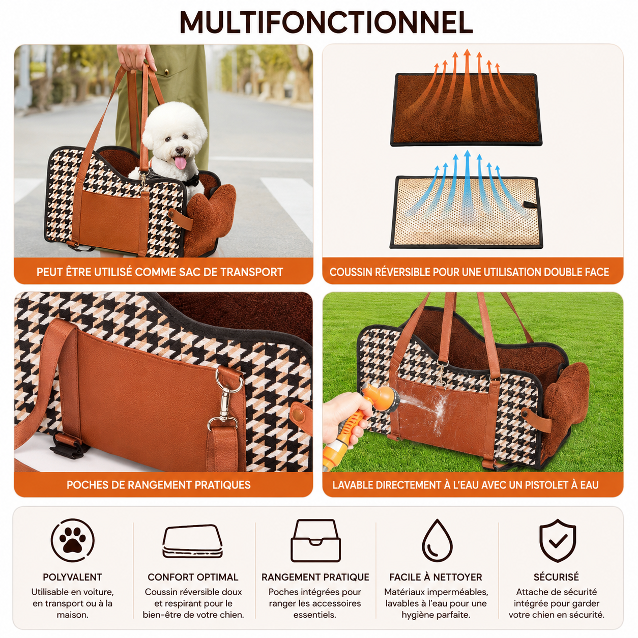 Siège Auto Accoudoir pour Petit Chien et Chat – Coussin Sécurité Respirant