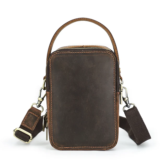 Petite Sacoche Bandoulière Cuir Homme - Pochette Vintage Brun