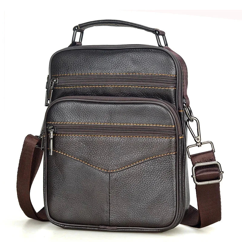 Sacoche Homme Vintage Marron Foncé, Sac Cuir Multipoches