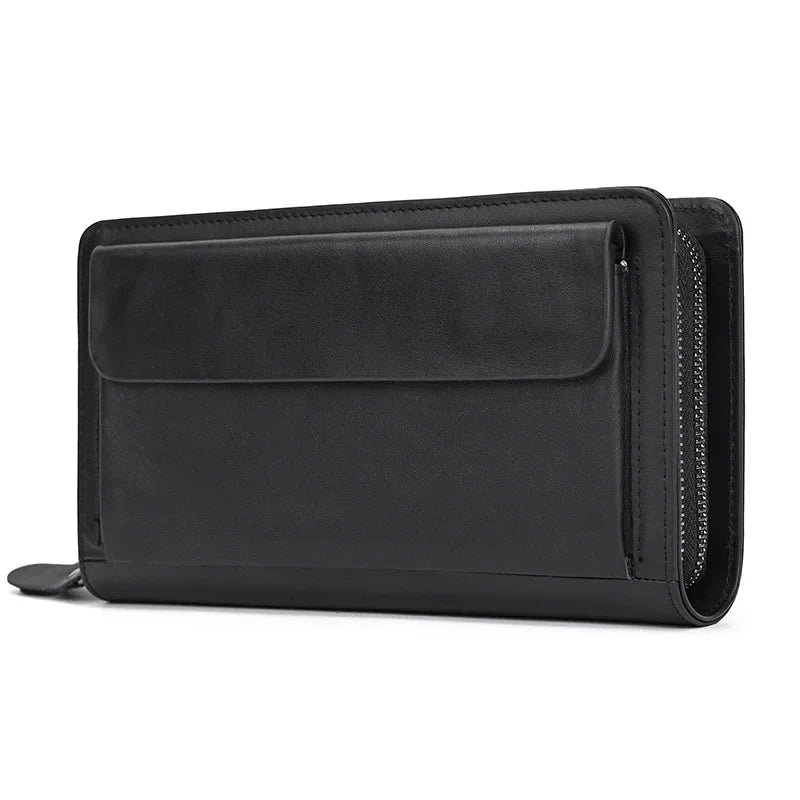 Pochette Cuir Homme Noire - Format Zippé Fin et Pratique