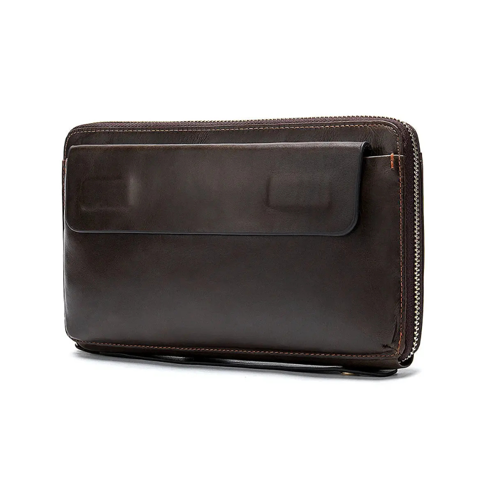 Pochette Portefeuille en Cuir Marron pour Homme avec Rabat