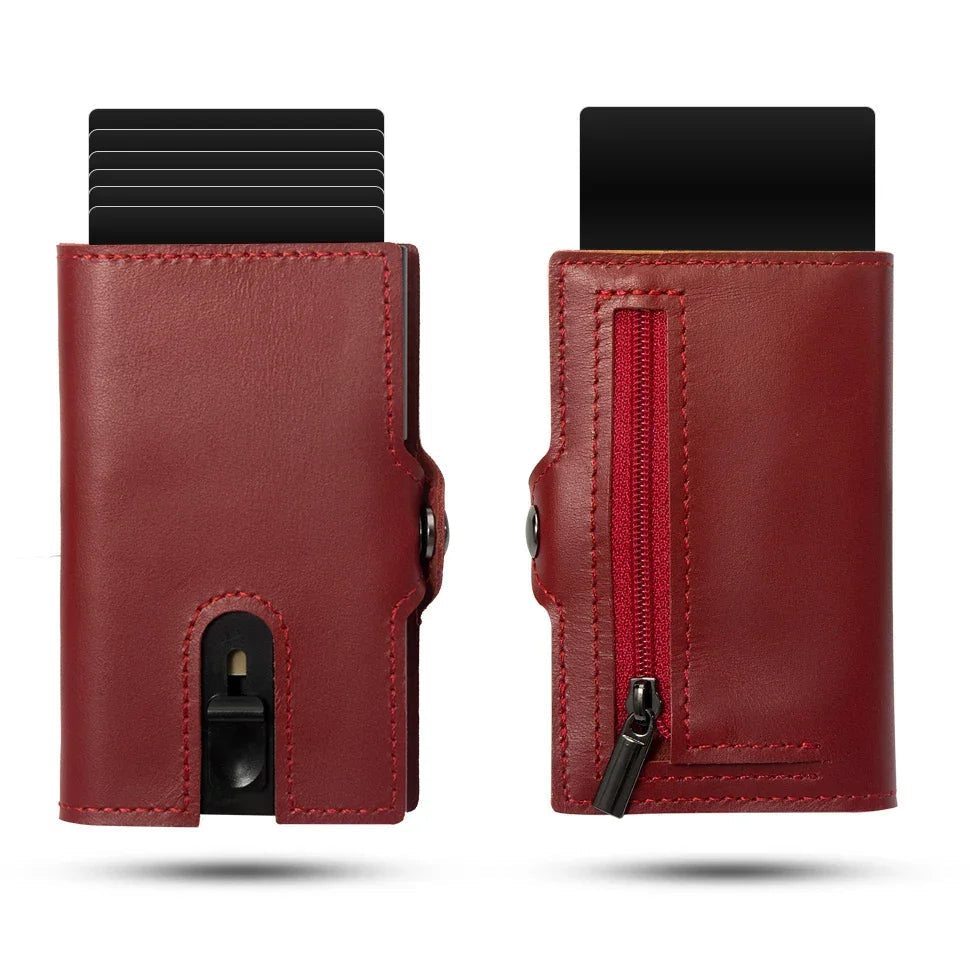 Porte-Carte en Cuir Marron pour Homme avec Poche Zippée