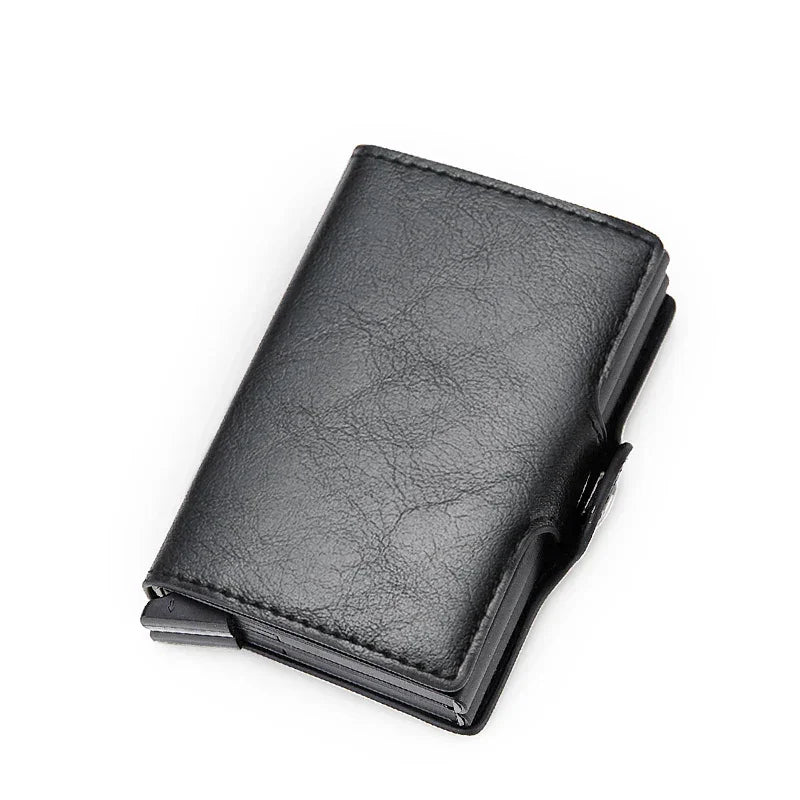 Porte-Cartes en Cuir Bleu pour Homme avec Mécanisme Pop-Up