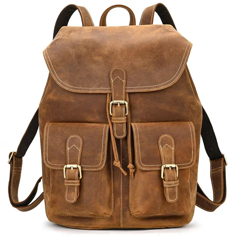Sac à Dos Homme en Cuir Vintage - Rabat à Boucles Marquant