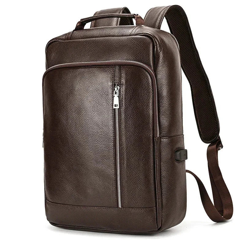 Sac à Dos Pour Homme en Cuir Noir - Poche Zippée Sobre et Chic