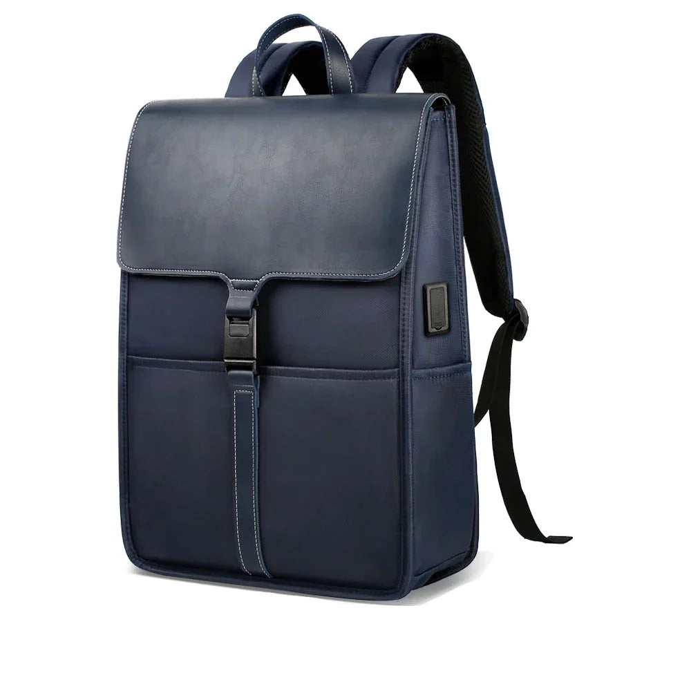 Sac à Dos Ville Homme Noir Fermeture Rabat Style Minimaliste