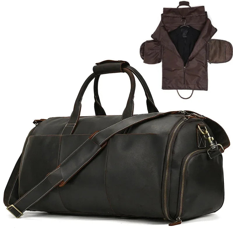 Sac de Voyage Costume Homme Marron Foncé - Sac Cuir Cylindrique