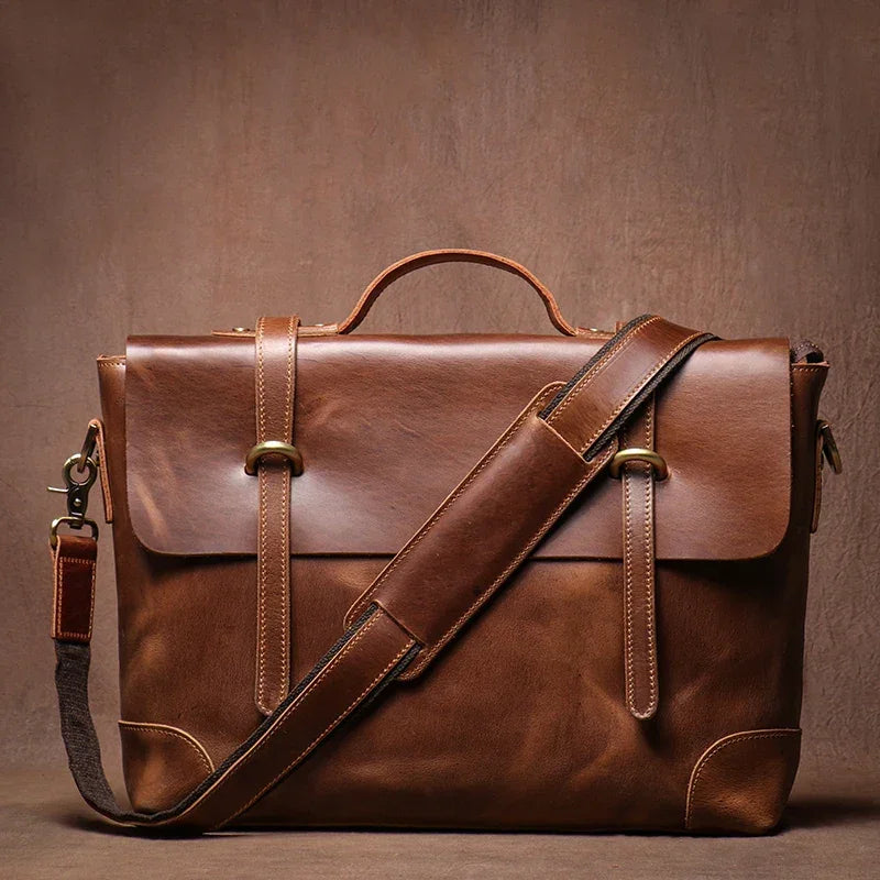 Sacoche Cartable Cuir Homme, Style Rétro avec Poignée Ronde
