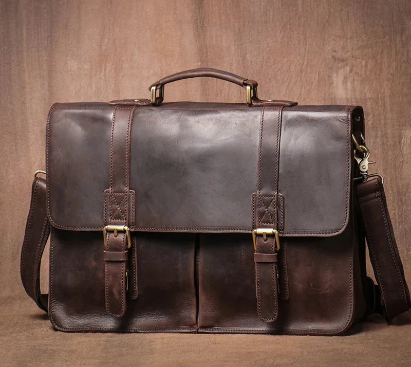 Sacoche Cartable Homme en Cuir Vieilli, Look Authentique