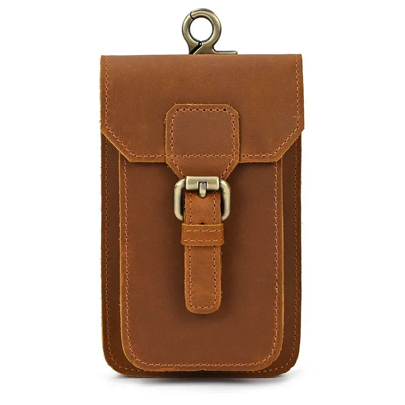 Sacoche Ceinture Homme Cuir Cognac Fermoir Mousqueton Robuste