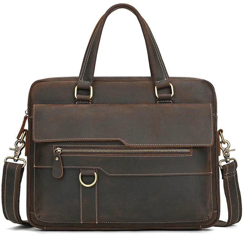 Sacoche Cuir Homme Moderne Poignées Doubles Marron Foncé