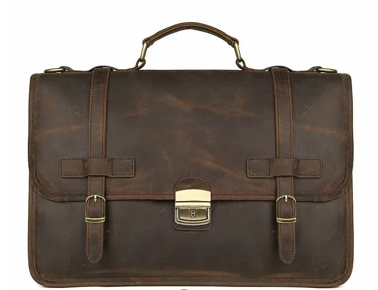 Sacoche Cuir Marron pour Homme Cartable Boucles Doubles Élégant
