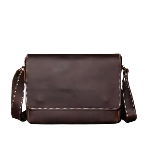 Sacoche Homme Cuir Marron, Sac Besace à Rabat Effet Rétro
