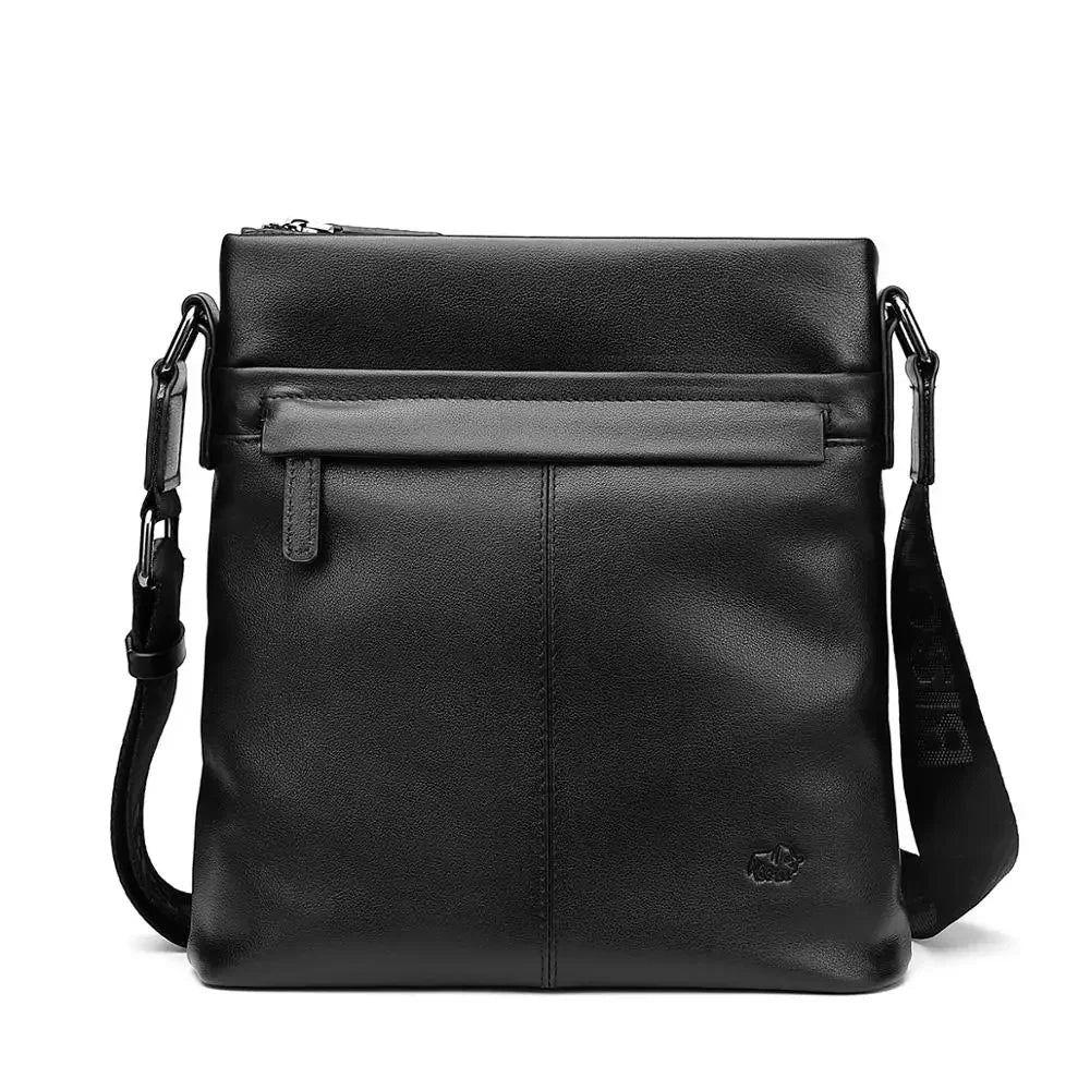 Sacoche Homme Cuir Souple Noire, Sac Bandoulière au Logo