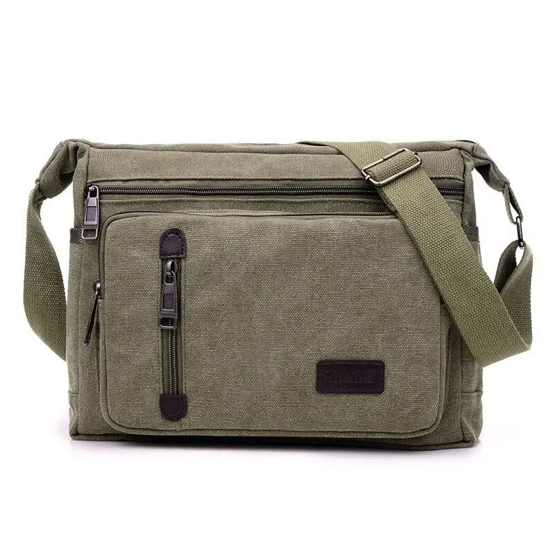 Sacoche Homme Toile Noire, Sac Bandoulière Rétro Multicouche