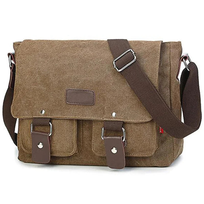 Sacoche Messager Homme Camel, Sac Toile Poches à Boucles
