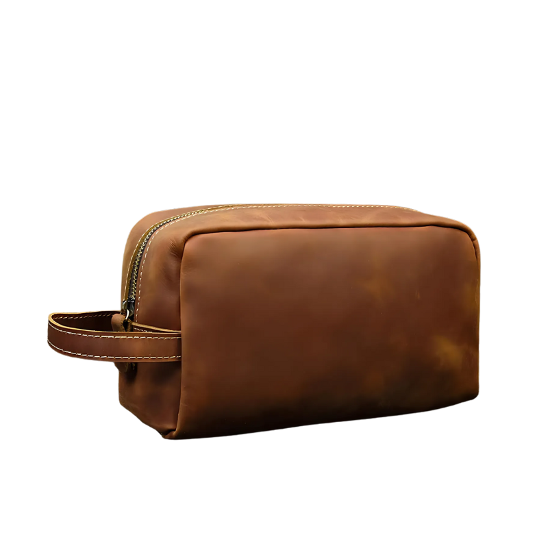 Trousse de Toilette en Cuir Véritable Homme, Grand Format Robuste