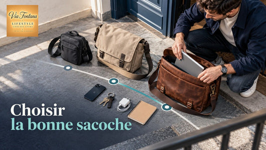 Homme comparant trois formats de sacoches avant un départ quotidien