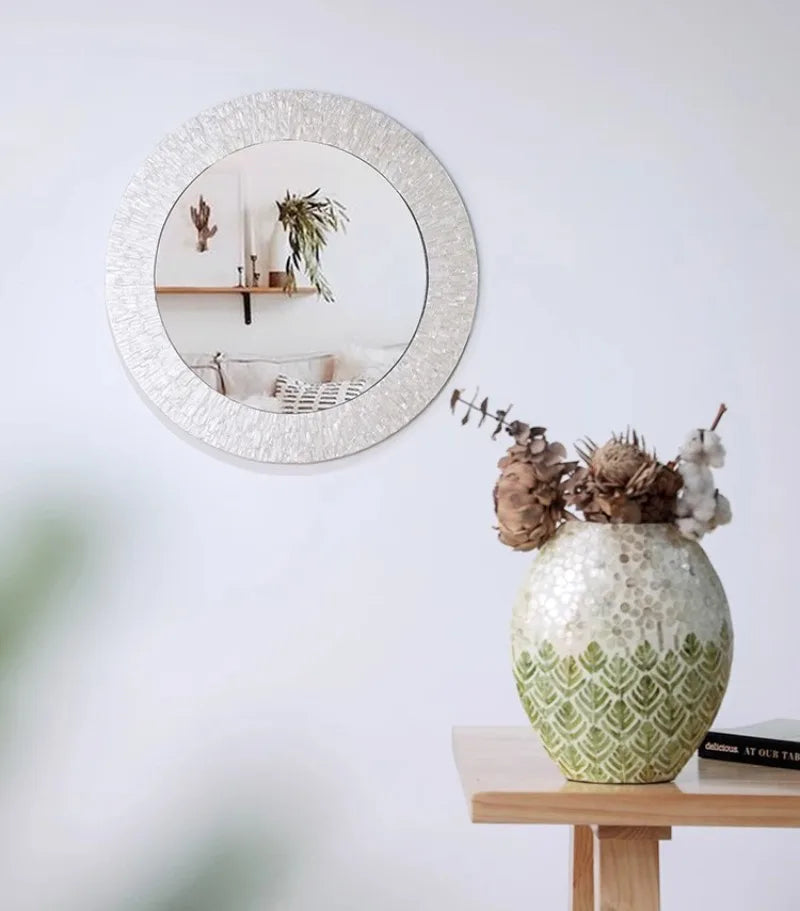 Miroir Mural Décoratif Rond – Nacre & MDF Style Nordique, 5 Designs