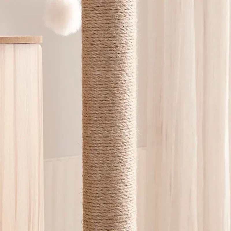 Tour à chat en bois multi-niveaux avec vasques et maisonnette à lattes