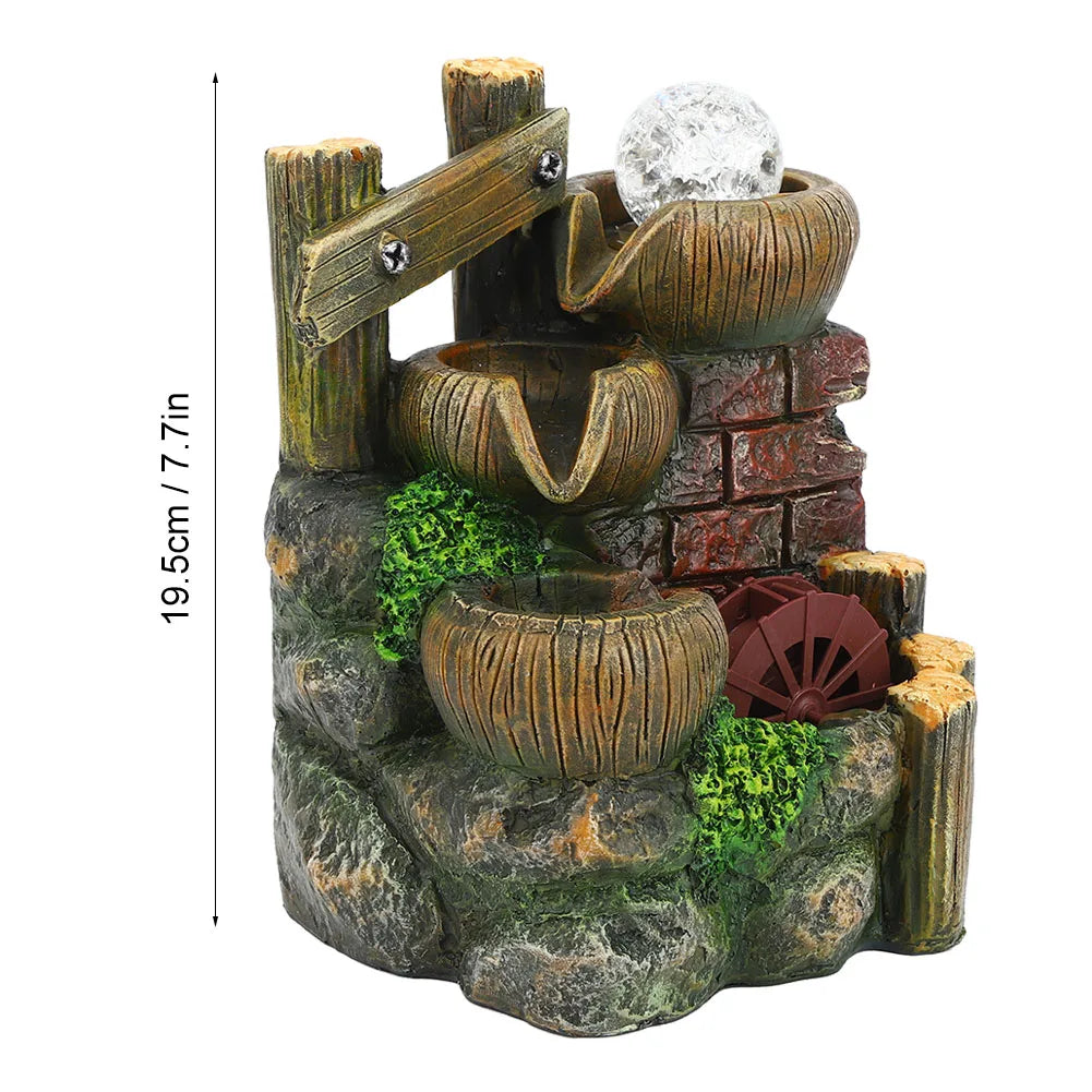 Fontaine de Bureau Résine – Tour de Pierre Cascade, Paysage Miniature 19,5cm