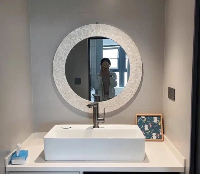 Miroir Mural Décoratif Rond – Nacre & MDF Style Nordique, 5 Designs