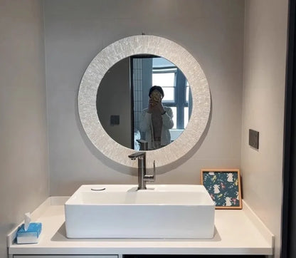 Miroir Mural Décoratif Rond – Nacre & MDF Style Nordique, 5 Designs
