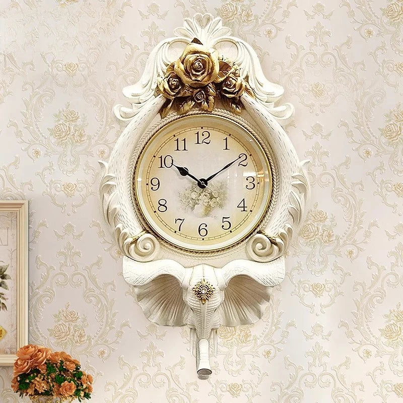 Horloge Murale Luxe Éléphant – Style Européen Rétro, 3 Finitions