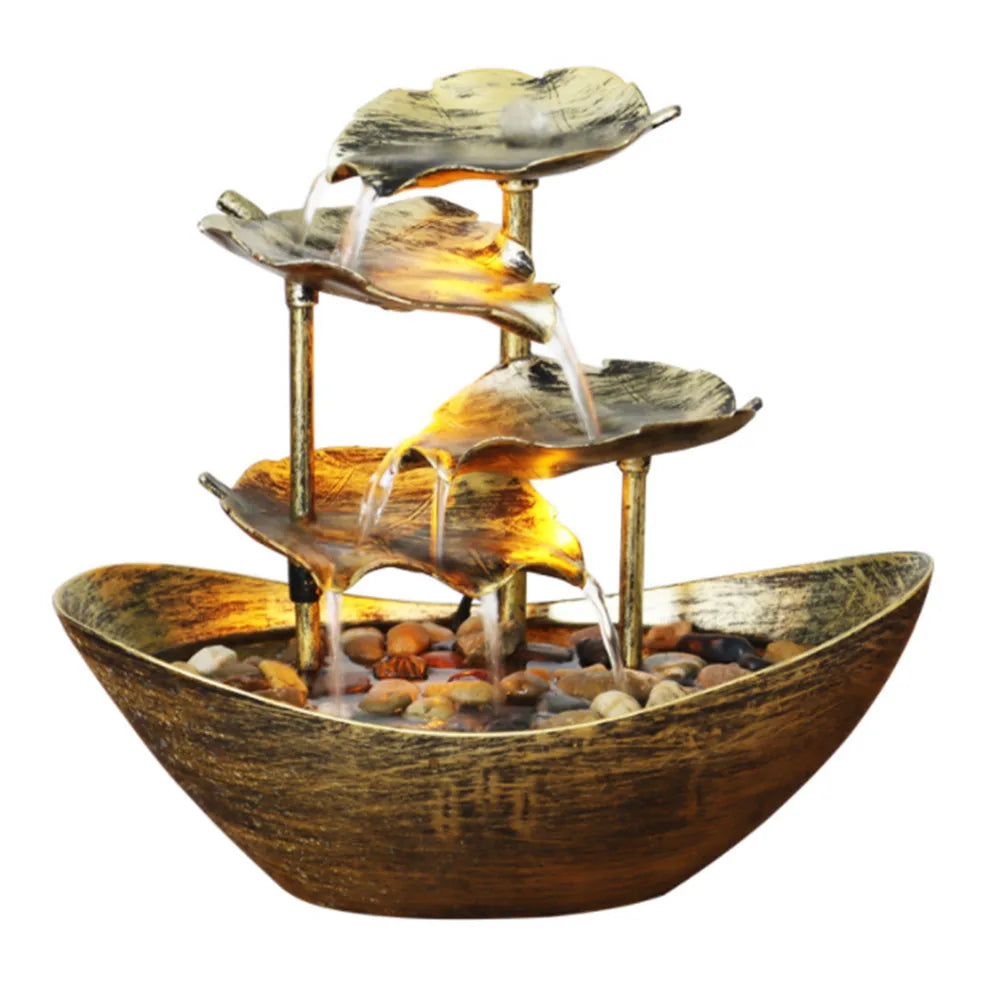 Fontaine Lotus 4 Niveaux LED – Bateau Zen USB, Cascade Circulante 28x15x25cm