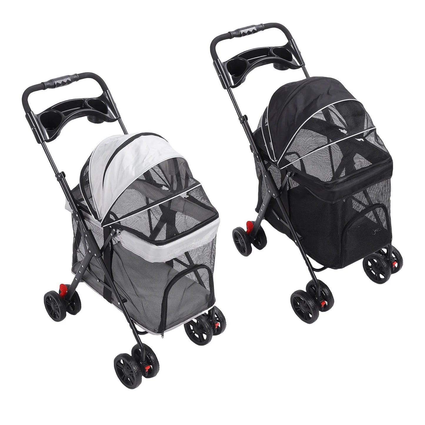 Poussette pour Chien et Chat – Pliage 1 Clic, 4 Roues, Pare-Soleil & Porte-Gobelet