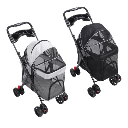 Poussette pour Chien et Chat – Pliage 1 Clic, 4 Roues, Pare-Soleil & Porte-Gobelet