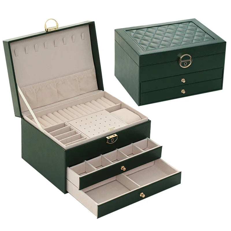 Large Jewelry Storage Box Multi-Layer Organizer For Jewelry Necklace Earring Leather Jewellery Storage Packaging Display Boxes