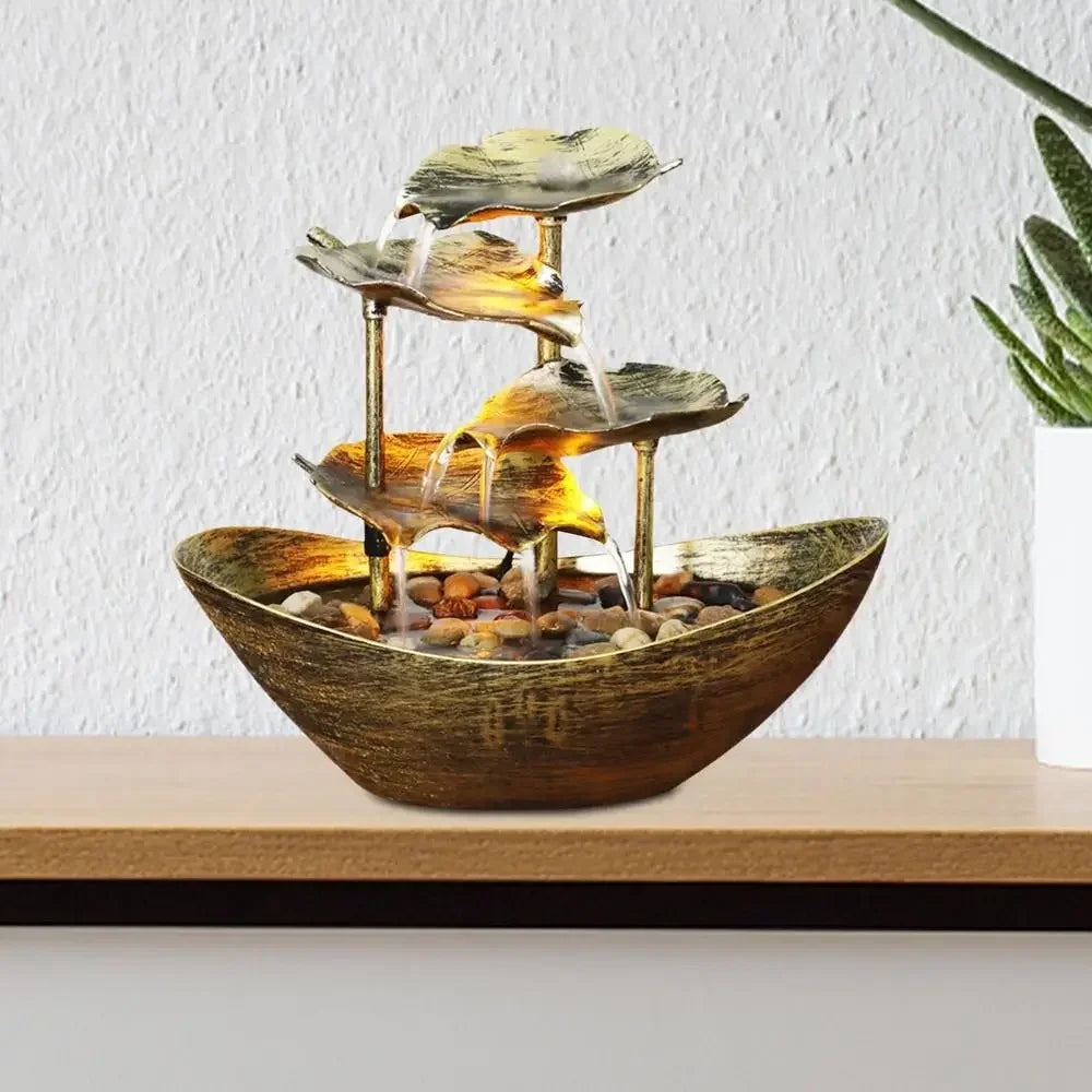 Fontaine Feuille de Lotus Métal LED – Cascade Zen USB, 3 Finitions
