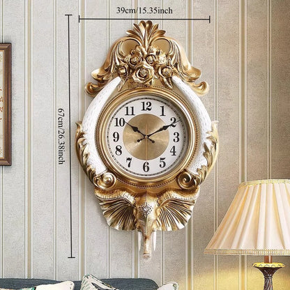Horloge Murale Luxe Éléphant – Style Européen Rétro, 3 Finitions