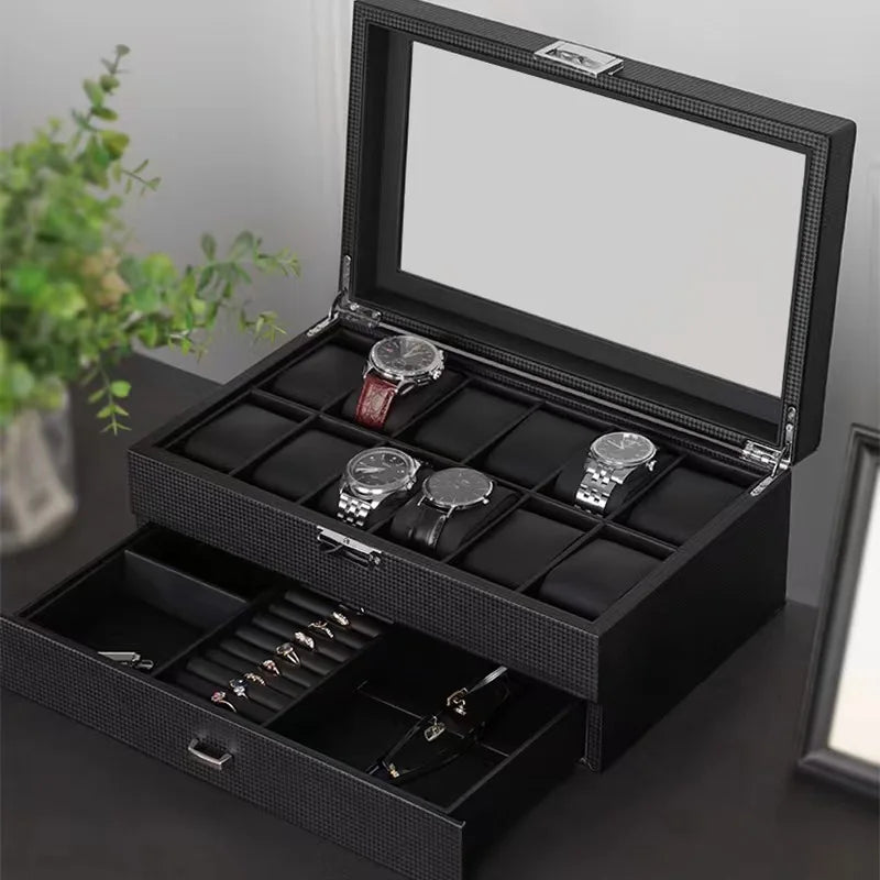 Écrin Montres Noir – Moderne en cuir carbone