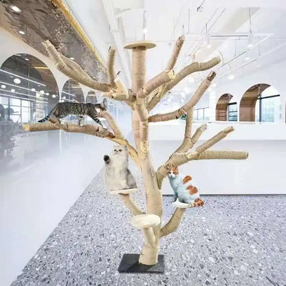 Arbre à Chat en Bois Naturel - Aire de Jeux, Escalade et Repos pour Chats