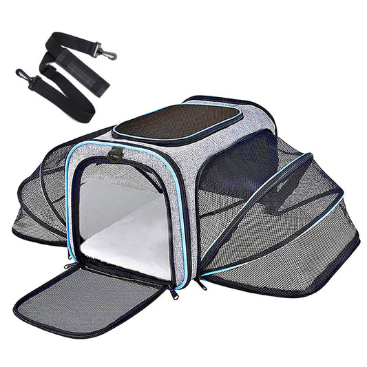 Sac de transport extensible pour chat avec panneaux en filet zippés