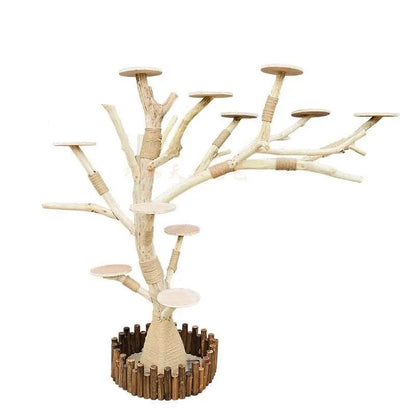 Arbre à Chat en Bois Naturel - Aire de Jeux, Escalade et Repos pour Chats