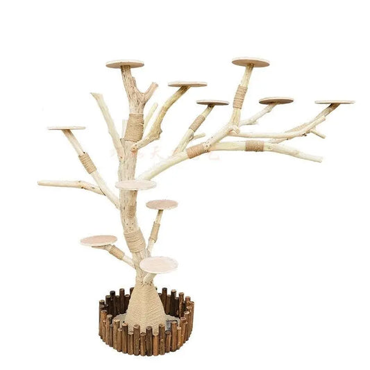 Arbre à Chat en Bois Naturel - Aire de Jeux, Escalade et Repos pour Chats