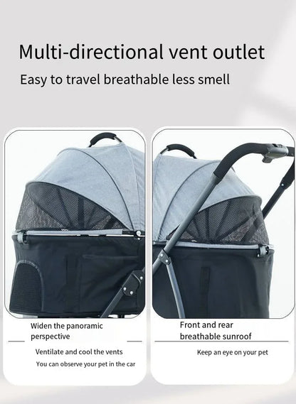 Poussette pour animaux 3en1 pliable avec nacelle détachable