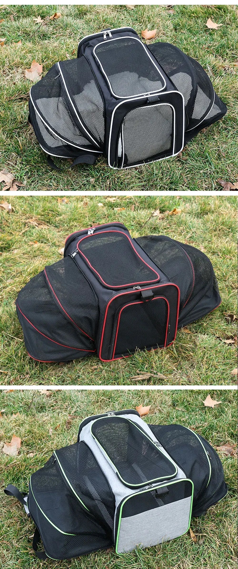 Sac de transport extensible pour chat avec panneaux en filet zippés
